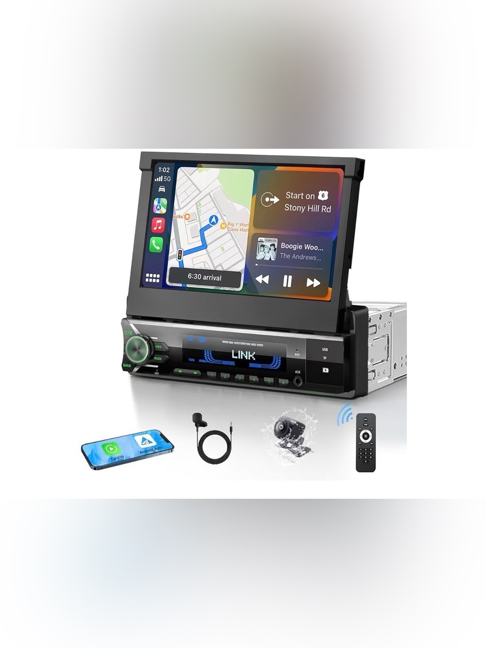 Single Din Car Stereo with Wireless Apple CarPlay & Android Auto
